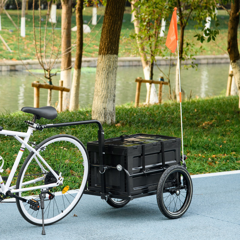 HOMCOM Bicycle Trailer With Foldable Storage Box And Pneumatic Tyres - Blue/Black
