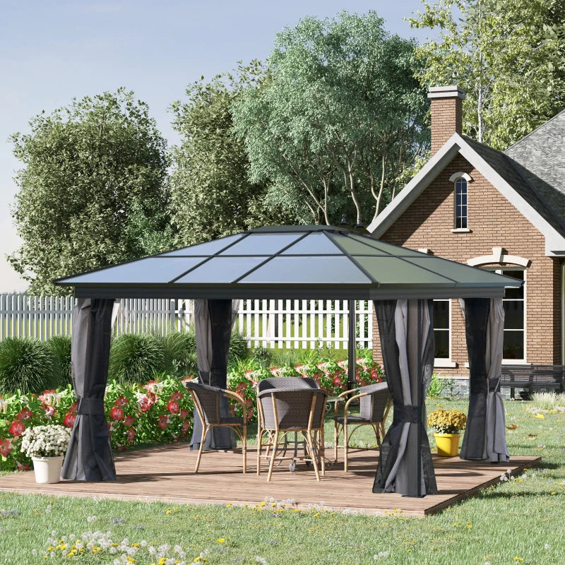 Outsunny Hardtop Gazebo 3.6 x 4m - Black & Dark Grey