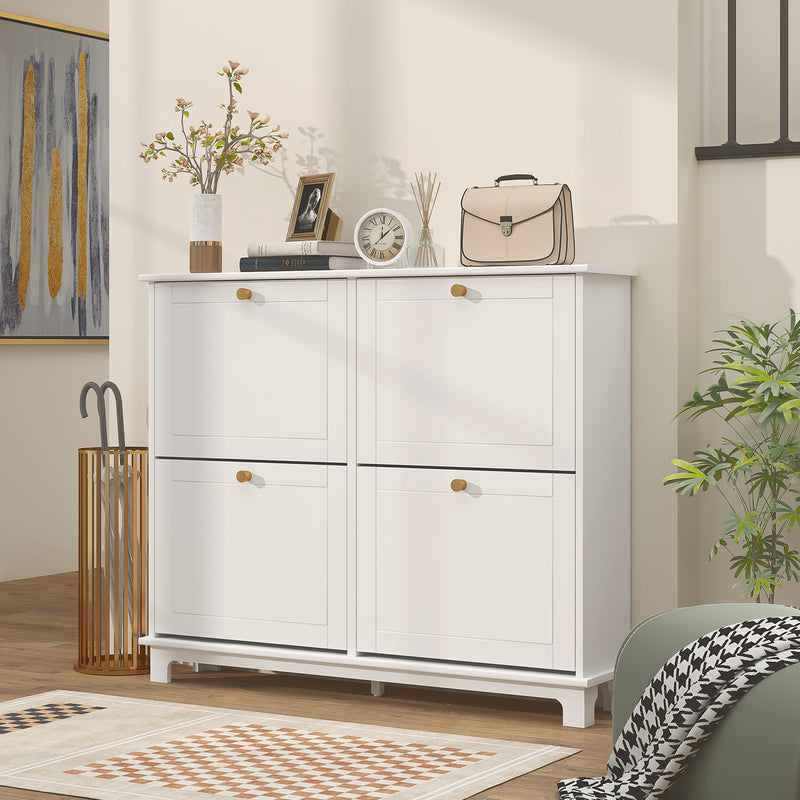 HOMCOM Narrow Shoe Cabinet with 4 Flip Drawers Adjustable Shelves