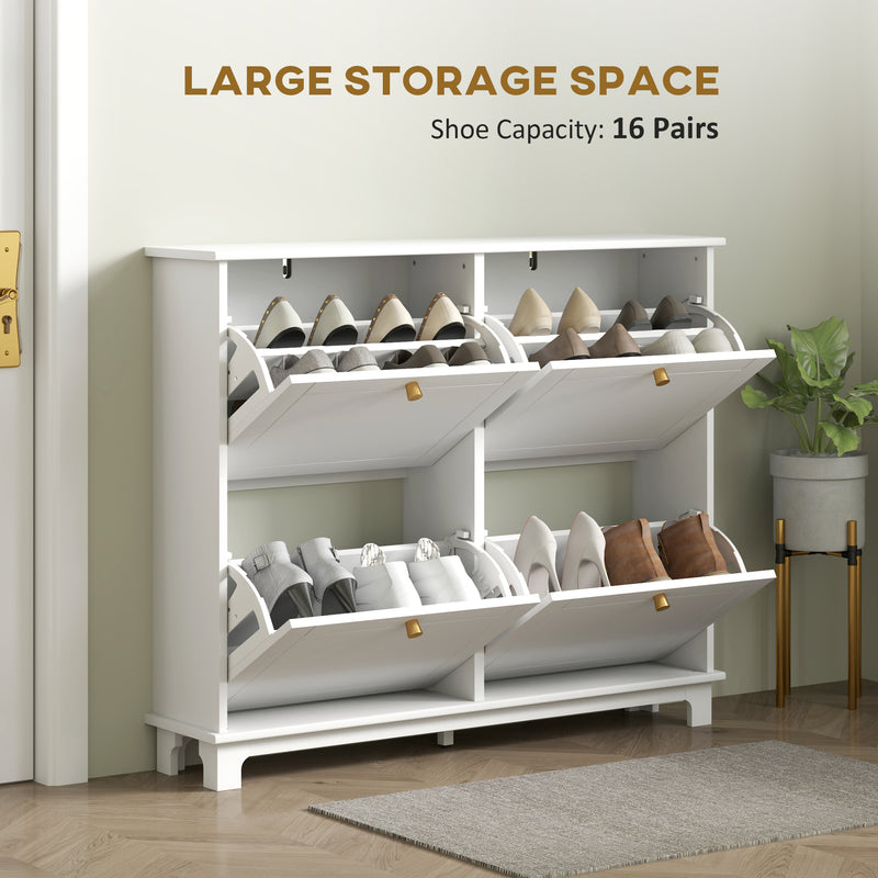 HOMCOM Narrow Shoe Cabinet with 4 Flip Drawers Adjustable Shelves