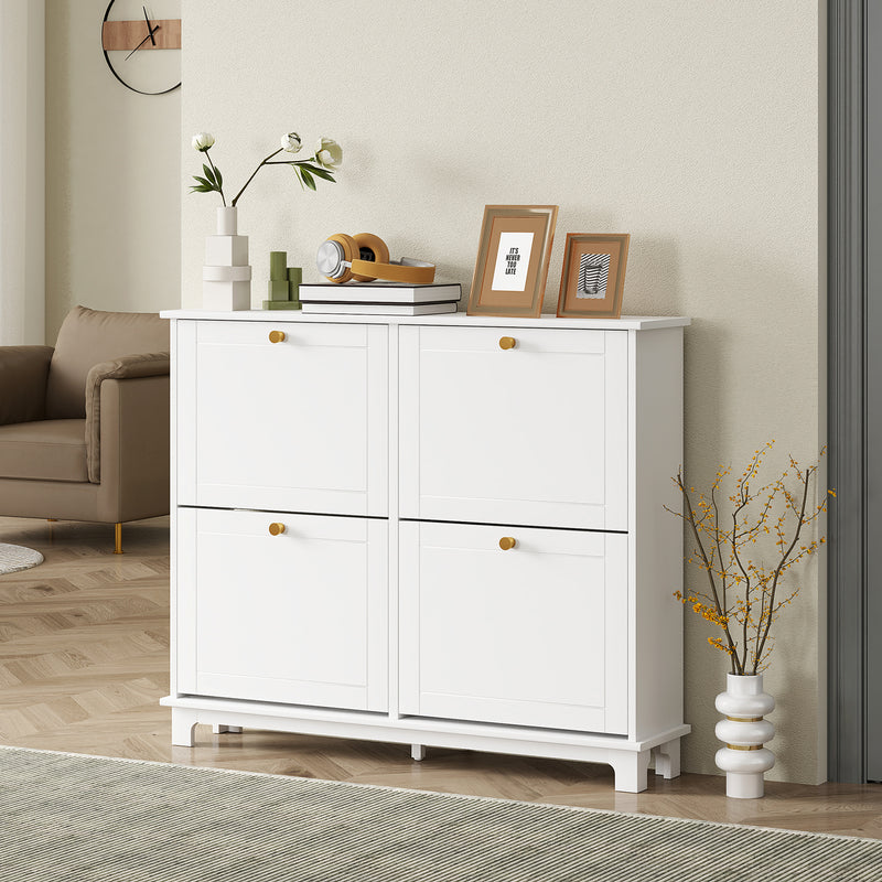 HOMCOM Narrow Shoe Cabinet with 4 Flip Drawers Adjustable Shelves