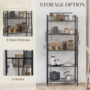 HOMCOM 5-Tier Kitchen Storage Unit, Microwave Stand With Open Shelves And Hooks