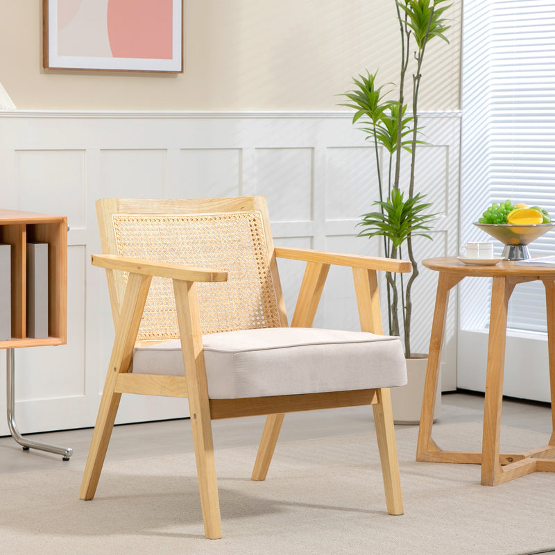 HOMCOM Rattan Armchair With Wood Frame Seat Cushion For Living Room Bedroom