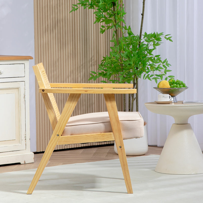 HOMCOM Rattan Armchair With Wood Frame Seat Cushion For Living Room Bedroom