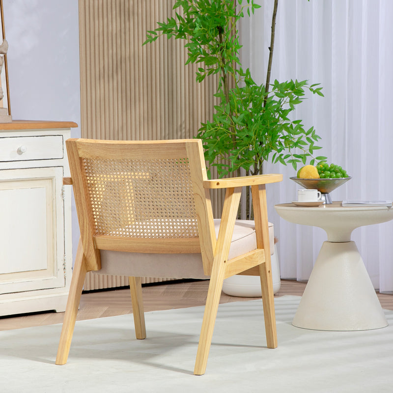 HOMCOM Rattan Armchair With Wood Frame Seat Cushion For Living Room Bedroom