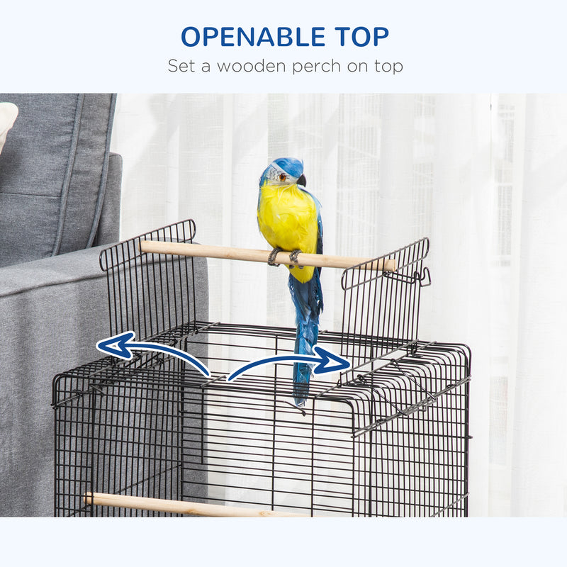 PawHut 59cm Bird Cage With Openable Top, Stand, Tray, Handles, Feeding Bowls