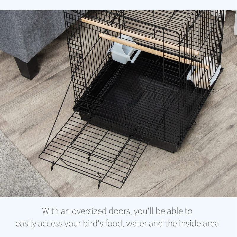 PawHut 59cm Bird Cage With Openable Top, Stand, Tray, Handles, Feeding Bowls