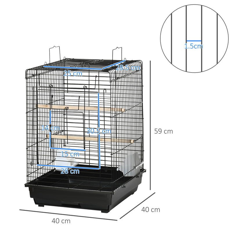PawHut 59cm Bird Cage With Openable Top, Stand, Tray, Handles, Feeding Bowls