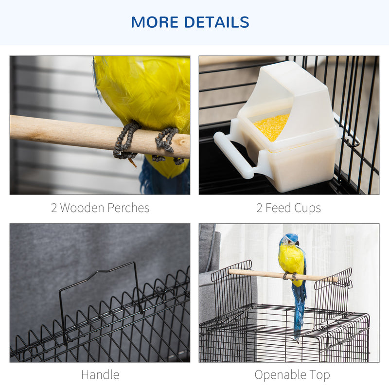 PawHut 59cm Bird Cage With Openable Top, Stand, Tray, Handles, Feeding Bowls