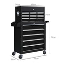 HOMCOM Rolling Tool Chest Lockable Roller Cabinet With With 14 Drawers Black
