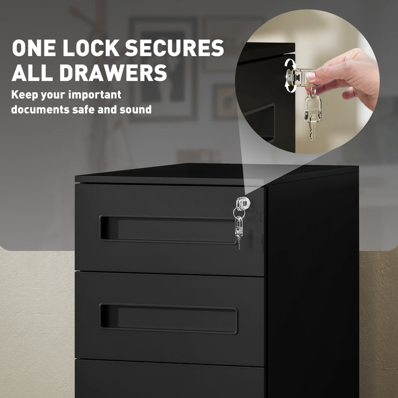 Vinsetto Lockable Mobile Filing Cabinet w/ 3 Drawers 30 x 43.5 x 60 cm