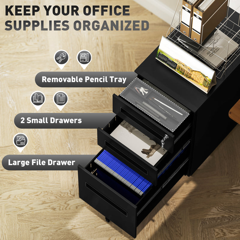Vinsetto Lockable Mobile Filing Cabinet w/ 3 Drawers 30 x 43.5 x 60 cm
