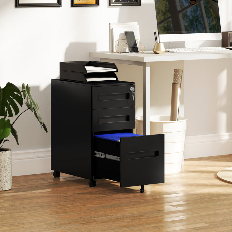 Vinsetto Lockable Mobile Filing Cabinet w/ 3 Drawers 30 x 43.5 x 60 cm