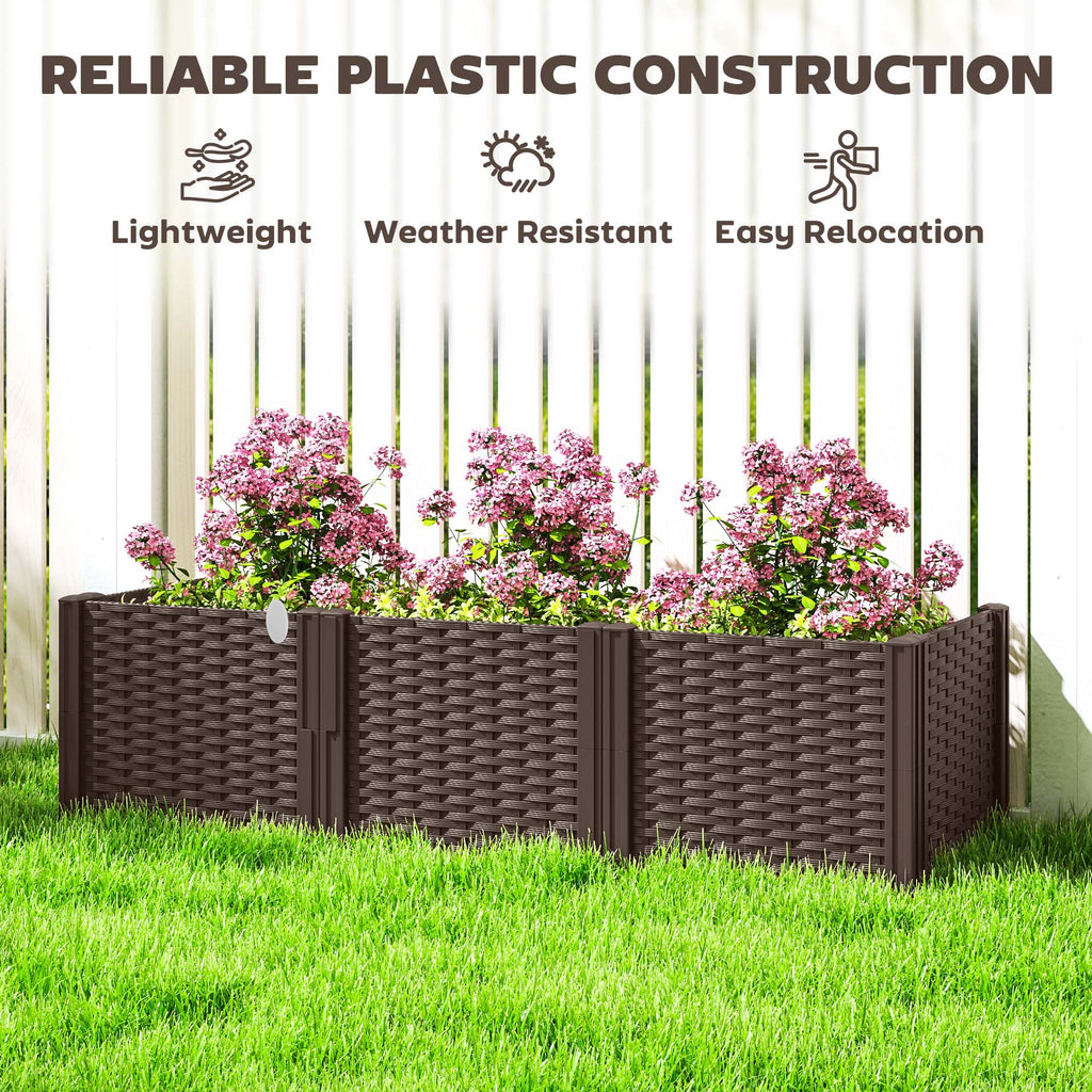 Outsunny Plastic Planter Box Kit, Modular Raised Bed for Flowers, Herb