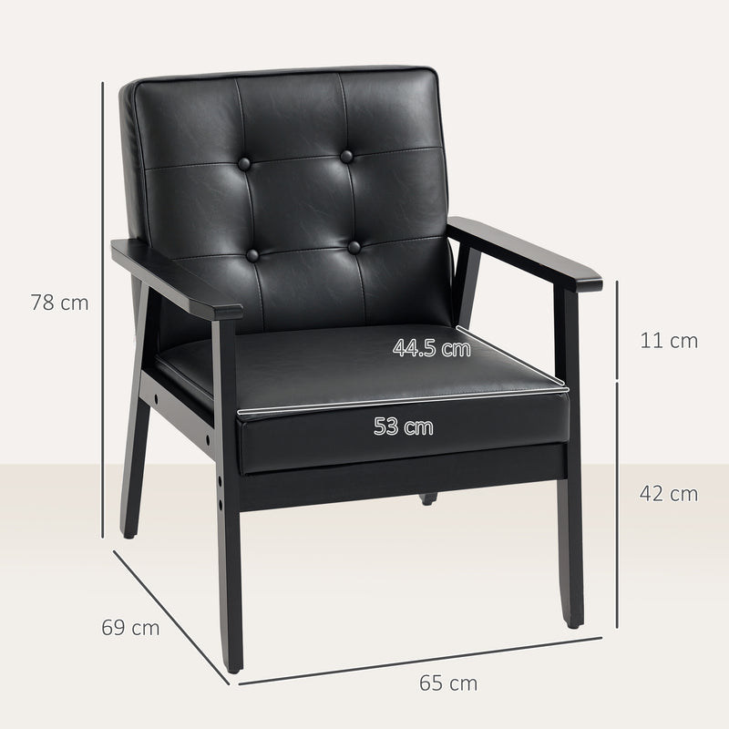 HOMCOM Accent Chair PU Leather Armchair with Armrests for Living Room Black