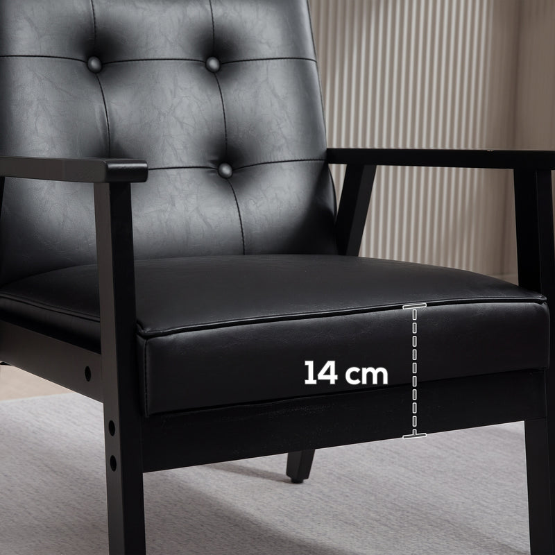 HOMCOM Accent Chair PU Leather Armchair with Armrests for Living Room Black