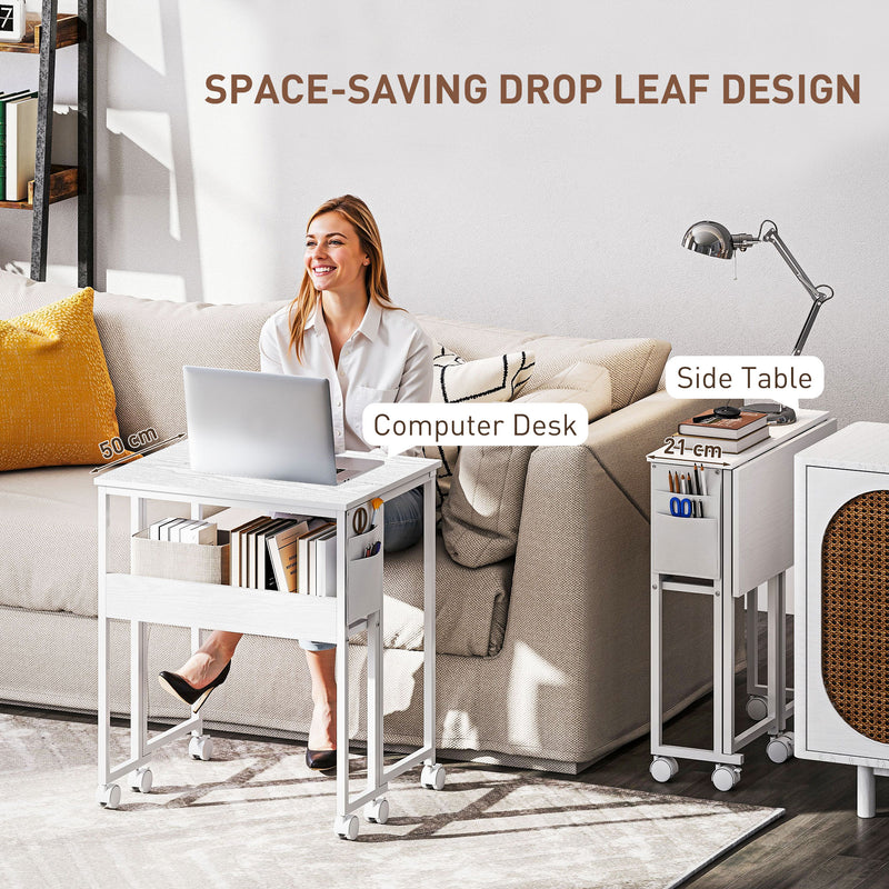 HOMCOM 63 Cm Foldable Computer Desk On Wheels For Small Spaces