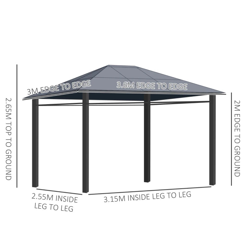 Outsunny Hardtop Gazebo with Curtains 3 x 3m - Grey