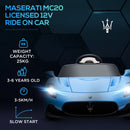 AIYAPLAY White Maserati MC20 Licensed 12V Kids Ride On Car W/ Remote