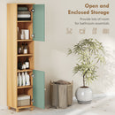 HOMCOM Tall Bathroom Cabinet with Adjustable Shelves and Open Shelves, Green