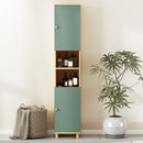 HOMCOM Tall Bathroom Cabinet with Adjustable Shelves and Open Shelves, Green