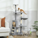 PawHut Cat Tree For Indoor Cats, 134cm Scratching Post Climbing Tower, Grey