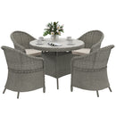 Outsunny Rattan Dining Set For 4 With Cushions And Umbrella Hole, Grey