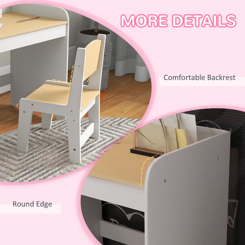 ZONEKIZ Kids Desk and Chair Set for 3-6 Year Old with Storage Drawer, White