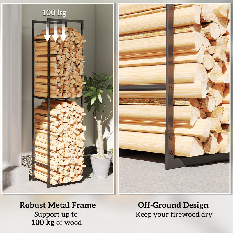 Outsunny Metal Firewood Log Holder, Firewood Rack with Adjustable Shelf