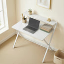 HOMCOM Folding Desk with 2-Tier Shelf for Home Office, White