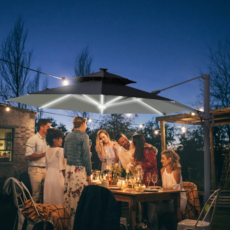 Outsunny Cantilever Banana Parasol with Solar Lights 3m - Dark Grey