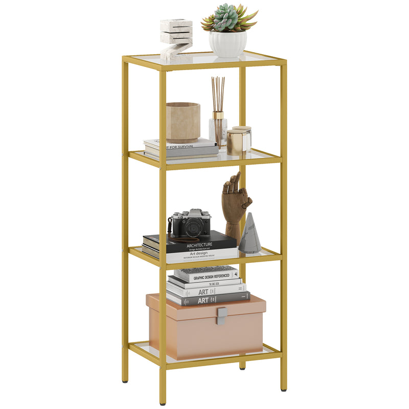 HOMCOM 4-Tier Shelving Unit Modern Glass Shelf Bookshelf For Home