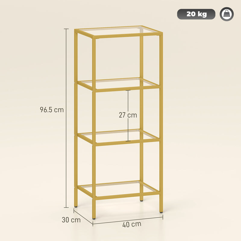 HOMCOM 4-Tier Shelving Unit Modern Glass Shelf Bookshelf For Home