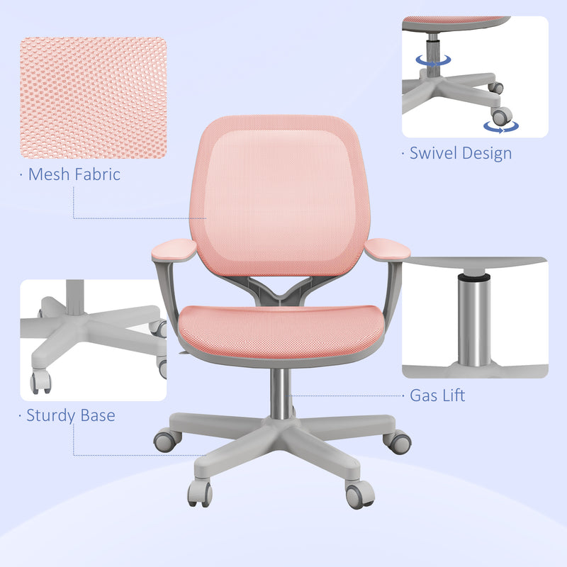 Vinsetto Office Chair, 360° Swivel Desk Chair With Security Wheels - Grey/Pink