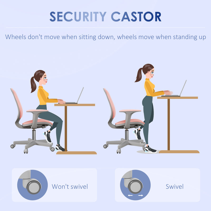 Vinsetto Office Chair, 360° Swivel Desk Chair With Security Wheels - Grey/Pink