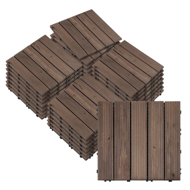 Outsunny 27pc Floor Tiles Interlocking Solid Wood DIY Deck Tiles Outdoor Black