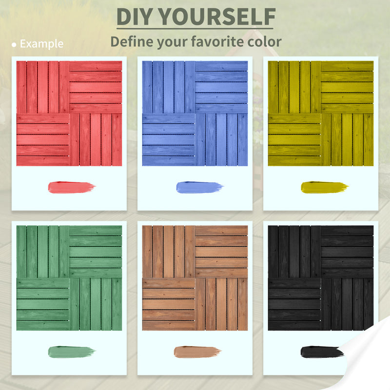 Outsunny 27pc Floor Tiles Interlocking Solid Wood DIY Deck Tiles Outdoor Black