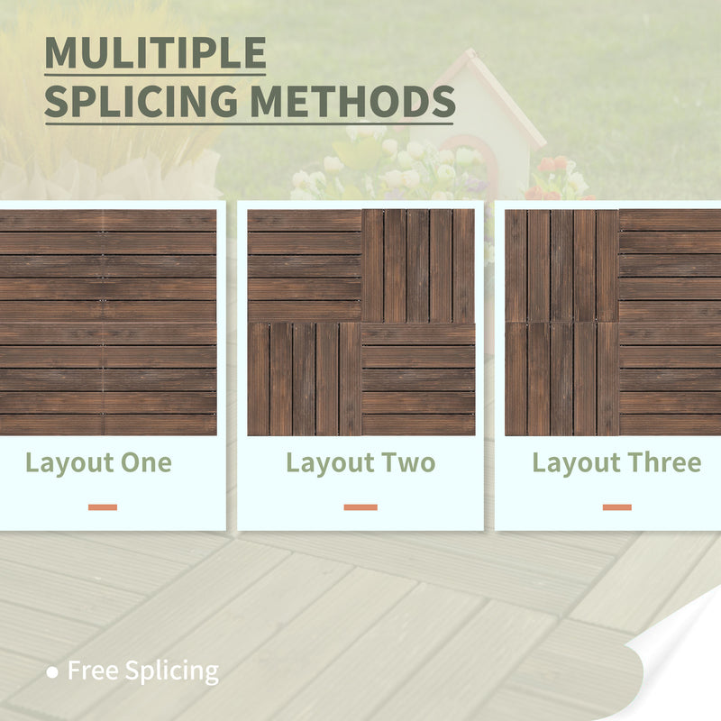 Outsunny 27pc Floor Tiles Interlocking Solid Wood DIY Deck Tiles Outdoor Black