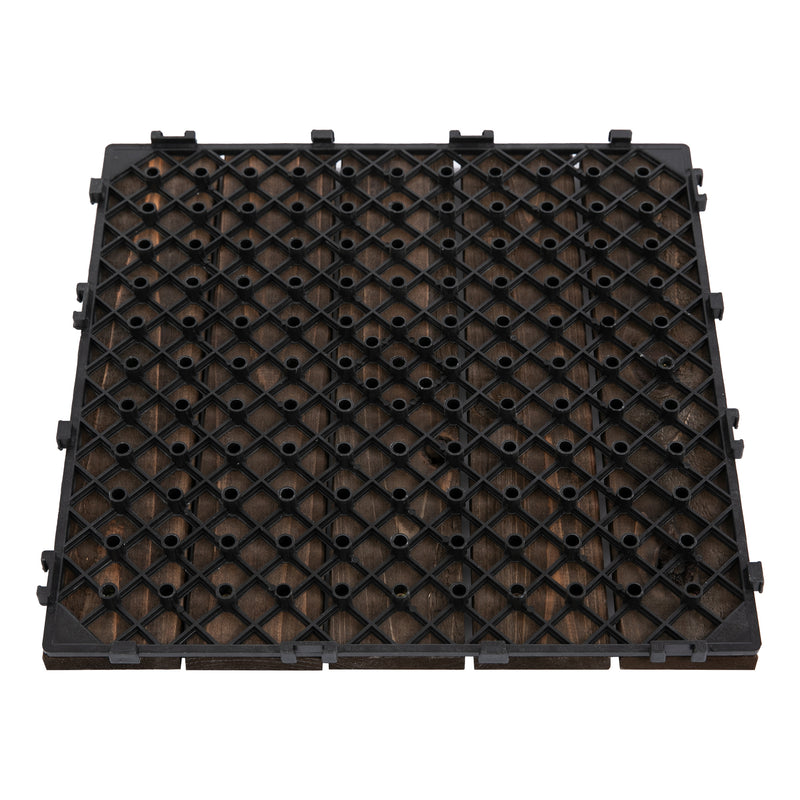 Outsunny 27pc Floor Tiles Interlocking Solid Wood DIY Deck Tiles Outdoor Black