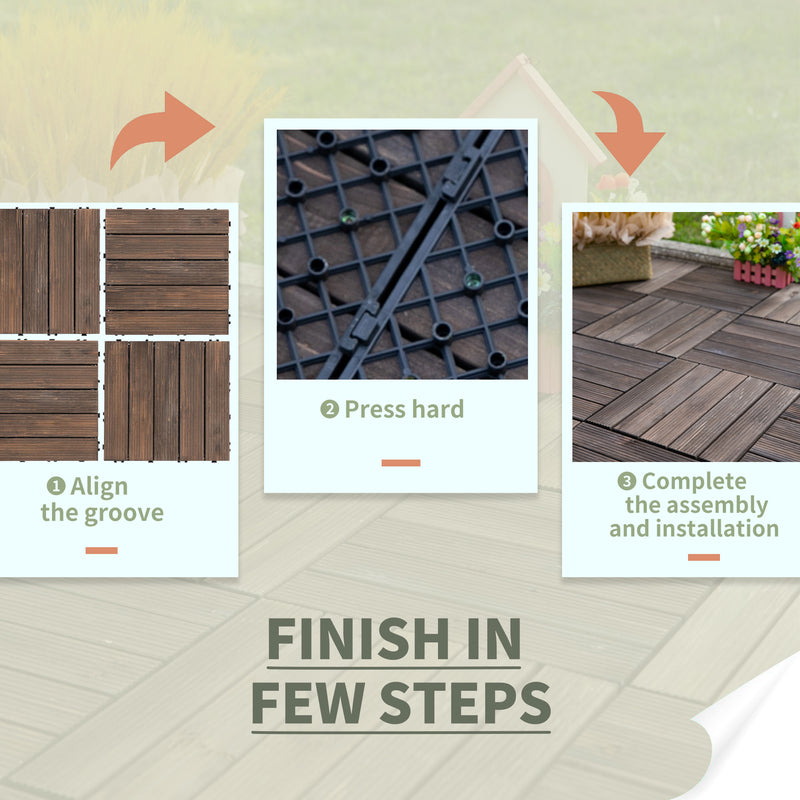 Outsunny 27pc Floor Tiles Interlocking Solid Wood DIY Deck Tiles Outdoor Black