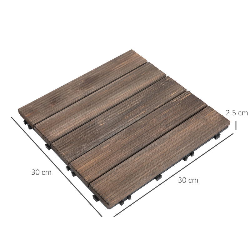 Outsunny 27pc Floor Tiles Interlocking Solid Wood DIY Deck Tiles Outdoor Black