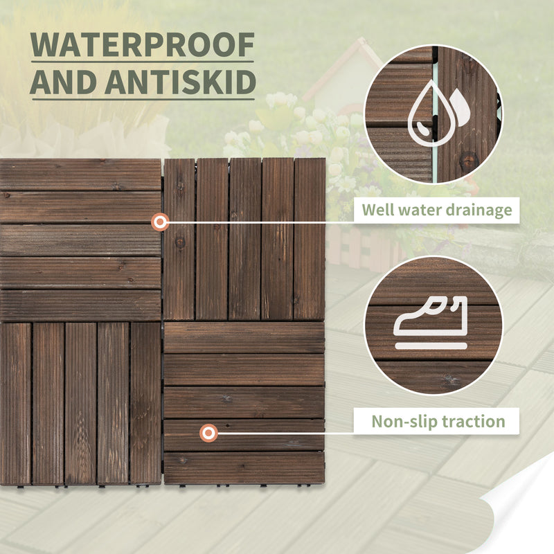 Outsunny 27pc Floor Tiles Interlocking Solid Wood DIY Deck Tiles Outdoor Black