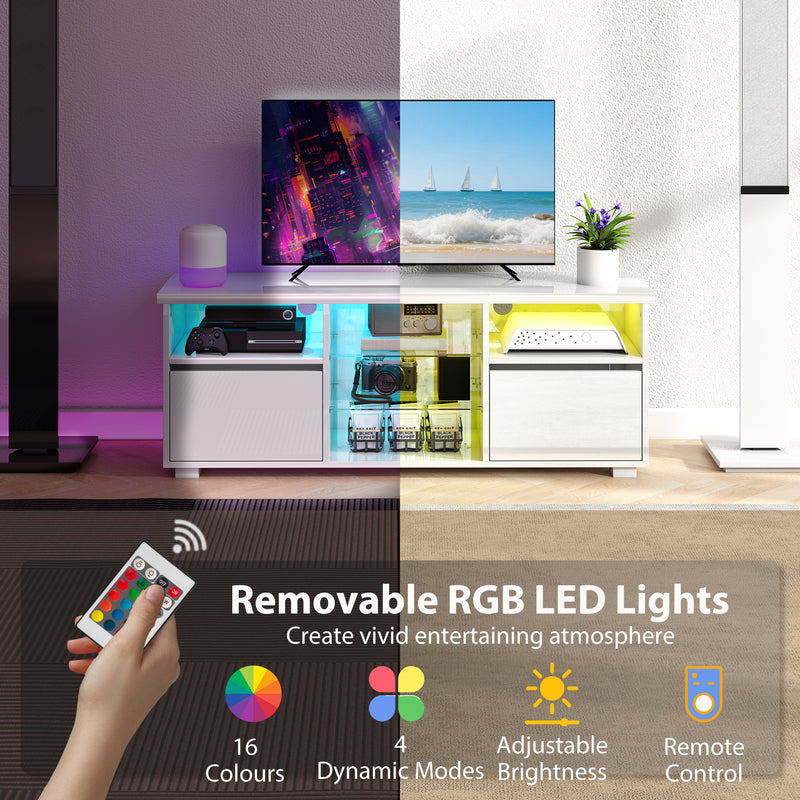 HOMCOM High Gloss TV Stand Cabinet with LED Lights for Living Room, White