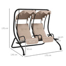 Outsunny Canopy Swing 2 Separate Relax Chairs w/ Handrails, Cup Holders Beige