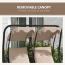 Outsunny Canopy Swing 2 Separate Relax Chairs w/ Handrails, Cup Holders Beige