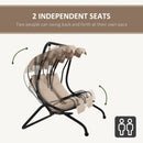 Outsunny Canopy Swing 2 Separate Relax Chairs w/ Handrails, Cup Holders Beige