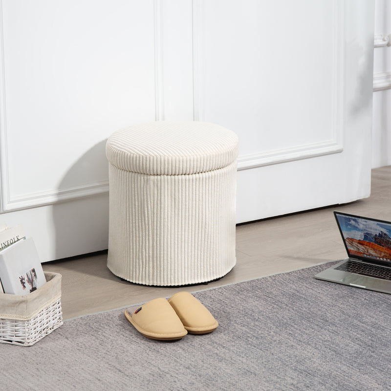 HOMCOM Round Storage Ottoman with Lid, Vanity Stool with Storage