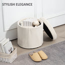 HOMCOM Round Storage Ottoman with Lid, Vanity Stool with Storage