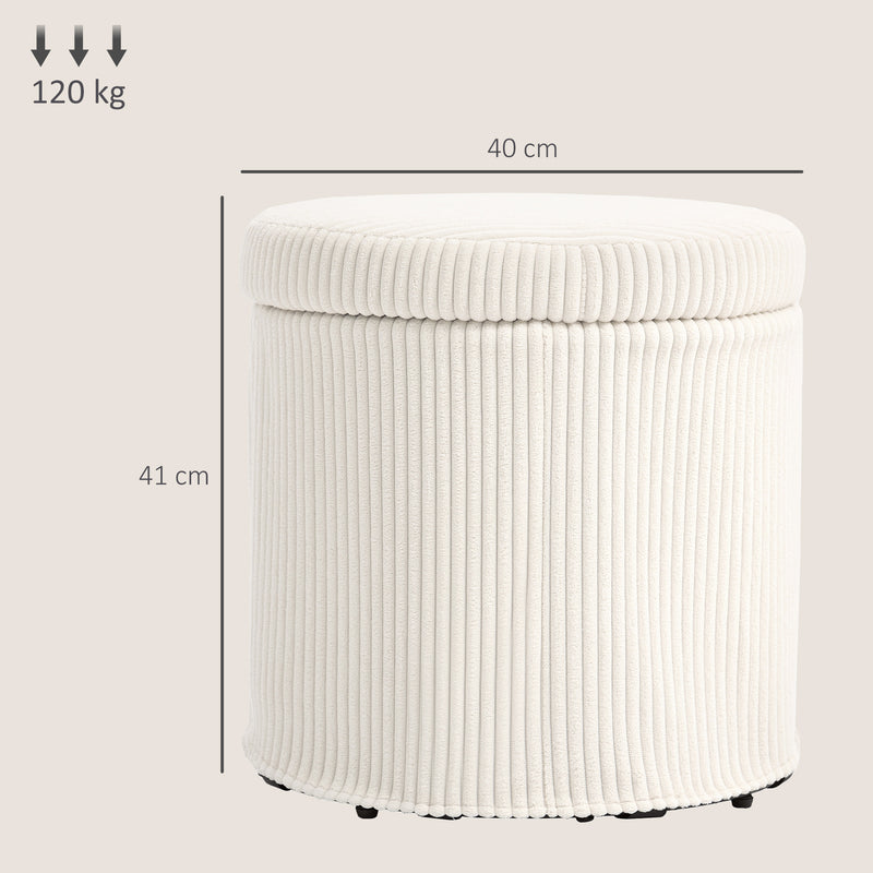 HOMCOM Round Storage Ottoman with Lid, Vanity Stool with Storage