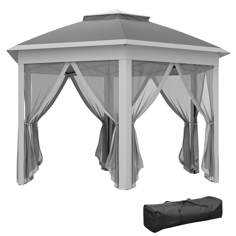 Outsunny 3x4m Hexagon Gazebo W/ Mesh Curtains Outdoor Garden, Dark Grey